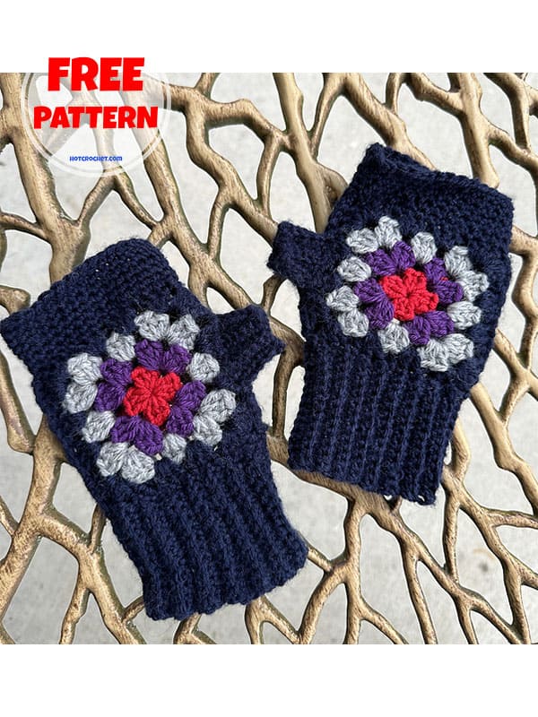 granny square fingerless glove crochet pattern