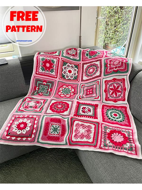 rectangle crochet flower granny square blanket