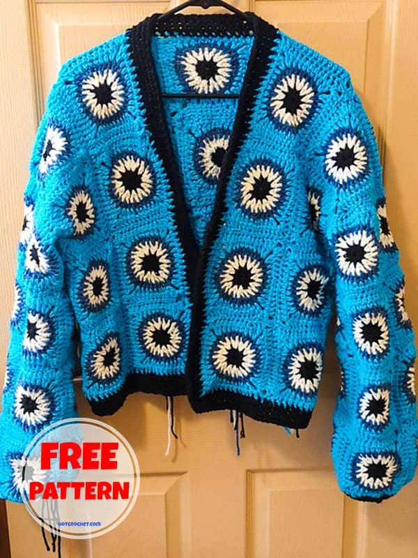 All Eyes Crochet Granny Square Cardigan Free Pattern (2)