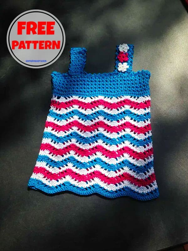 Lace Waves Free Crochet Newborn Dress Pattern​