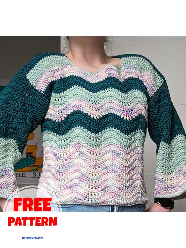 Stone Washed Stripes Crochet Sweater Free PDF Pattern (2)