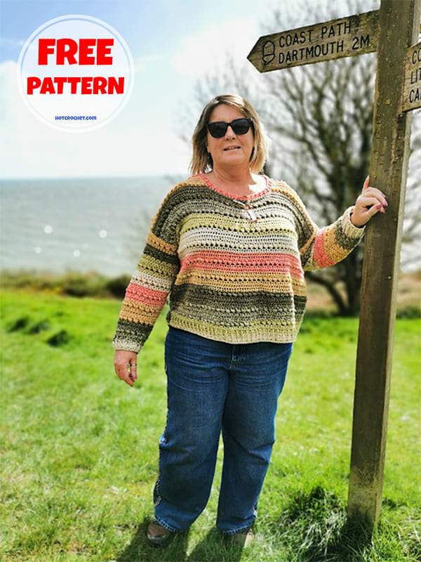 Bead stitch oversize crochet sweater free pattern (2)