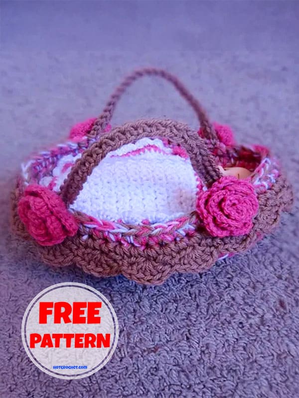 Cute Baby Doll Free Crochet Moses Basket Pattern PDF 