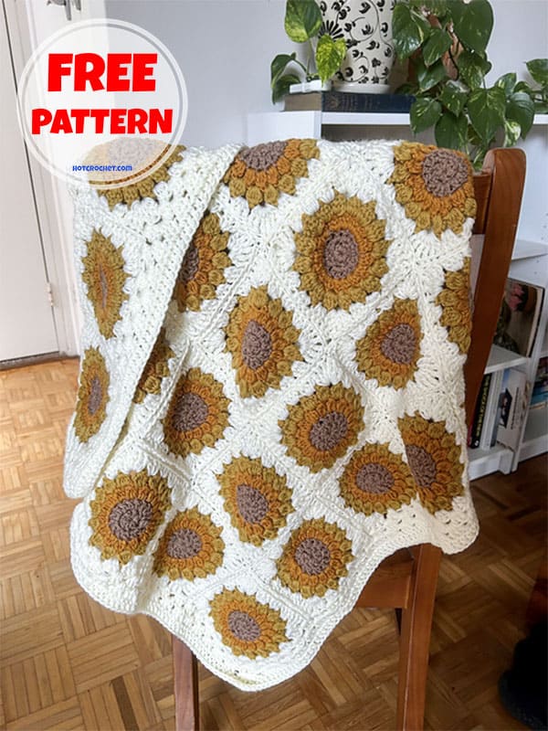 Granny cluster sunflower crochet baby blanket free pattern (2)