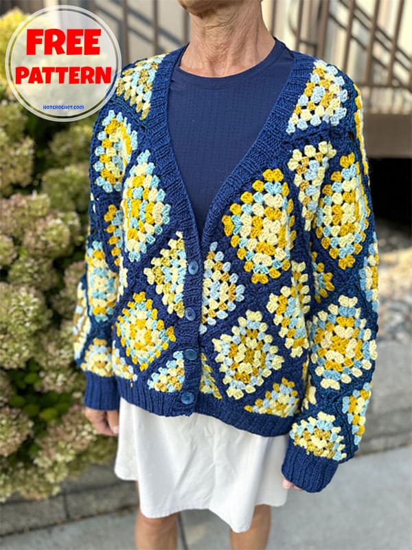 V-neck crochet granny square cardigan free pattern (2)