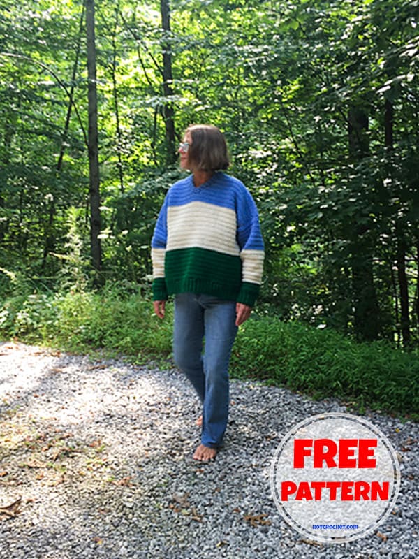 V-neck crochet oversized sweater free pattern (2)