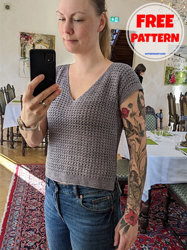 V-neck summer crochet lace tee free pattern (2)